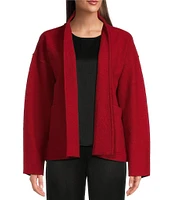 Eileen Fisher Soft Wool Stand Collar Long Sleeve Pocketed Boxy Jacket