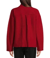 Eileen Fisher Soft Wool Stand Collar Long Sleeve Pocketed Boxy Jacket