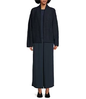 Eileen Fisher Soft Wool Stand Collar Long Sleeve Pocketed Boxy Jacket