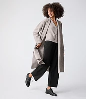 Eileen Fisher Soft Wool Stand Collar Long Sleeve Pocketed Open Front Long Jacket