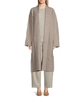 Eileen Fisher Soft Wool Stand Collar Long Sleeve Pocketed Open Front Long Jacket