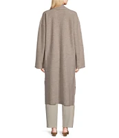 Eileen Fisher Soft Wool Stand Collar Long Sleeve Pocketed Open Front Long Jacket