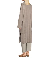 Eileen Fisher Soft Wool Stand Collar Long Sleeve Pocketed Open Front Long Jacket