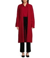 Eileen Fisher Soft Wool Stand Collar Long Sleeve Pocketed Open Front Long Jacket