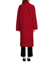 Eileen Fisher Soft Wool Stand Collar Long Sleeve Pocketed Open Front Long Jacket