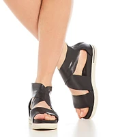 Eileen Fisher Sport Criss Cross Tumbled Leather Banded Platform Sandals