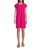 Eileen Fisher Stretch Jersey Knit Crew Neck Cap Sleeve Boxy Dress