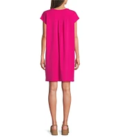 Eileen Fisher Stretch Jersey Knit Crew Neck Cap Sleeve Boxy Dress