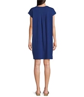Eileen Fisher Stretch Jersey Knit Crew Neck Cap Sleeve Boxy Dress