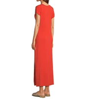 Eileen Fisher Stretch Jersey Knit Crew Neck Cap Sleeve Tie Front Midi Dress