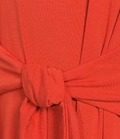 Eileen Fisher Stretch Jersey Knit Crew Neck Cap Sleeve Tie Front Midi Dress