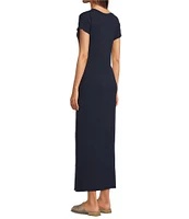 Eileen Fisher Stretch Jersey Knit Crew Neck Cap Sleeve Tie Front Midi Dress