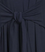 Eileen Fisher Stretch Jersey Knit Crew Neck Cap Sleeve Tie Front Midi Dress