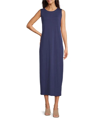 Eileen Fisher Stretch Jersey Knit Round Neck Sleeveless Midi Dress