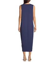 Eileen Fisher Stretch Jersey Knit Round Neck Sleeveless Midi Dress