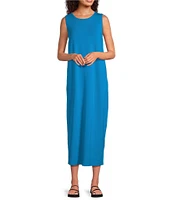 Eileen Fisher Stretch Jersey Knit Round Neck Sleeveless Midi Dress