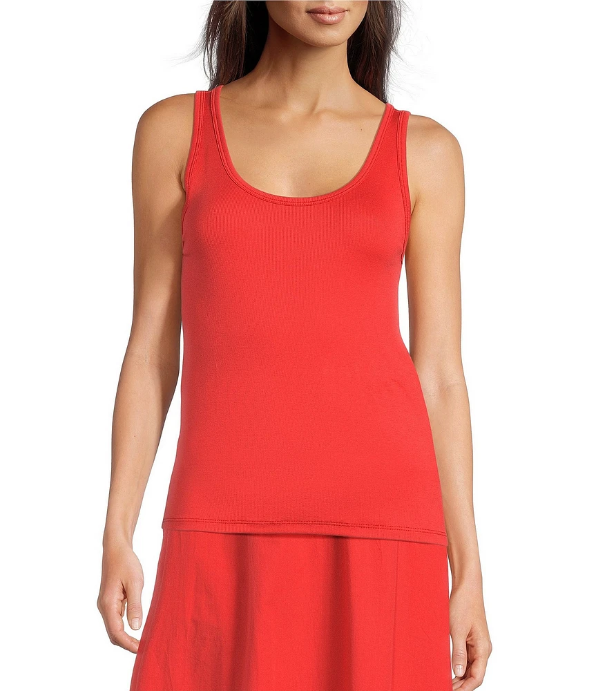 Eileen Fisher Stretch Rib Knit Scoop Neck Sleeveless Tank