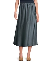 Eileen Fisher Bias Stretch Silk Charmeuse A-Line Pull-On Midi Skirt