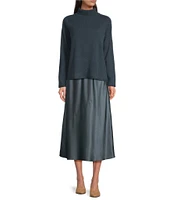 Eileen Fisher Bias Stretch Silk Charmeuse A-Line Pull-On Midi Skirt