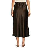 Eileen Fisher Bias Stretch Silk Charmeuse A-Line Pull-On Midi Skirt