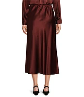 Eileen Fisher Bias Stretch Silk Charmeuse A-Line Pull-On Midi Skirt