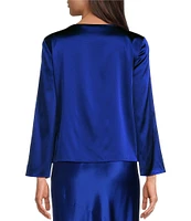 Eileen Fisher Stretch Silk Charmeuse Boat Neck Flare Bracelet Sleeve Top