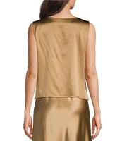 Eileen Fisher Coordinating Stretch Silk Charmeuse Boat Neck Sleeveless Shell Top