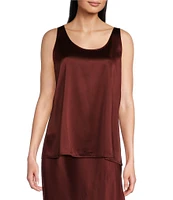 Eileen Fisher Stretch Silk Charmeuse Scoop Neck Sleeveless Tank