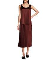 Eileen Fisher Stretch Silk Charmeuse Scoop Neck Sleeveless Tank