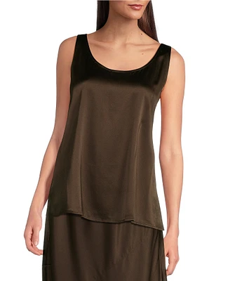 Eileen Fisher Stretch Silk Charmeuse Scoop Neck Sleeveless Tank