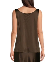 Eileen Fisher Stretch Silk Charmeuse Scoop Neck Sleeveless Tank