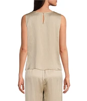 Eileen Fisher Striated Silk Satin Round Neck Sleeveless Shell Tank