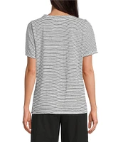 Eileen Fisher Stripe Organic Linen Jersey V-Neck Short Sleeve Tee
