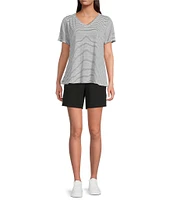 Eileen Fisher Stripe Organic Linen Jersey V-Neck Short Sleeve Tee
