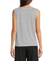 Eileen Fisher Striped Organic Linen Jersey Crew Neck Sleeveless Tank