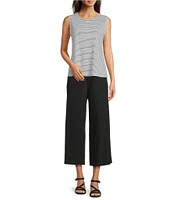 Eileen Fisher Striped Organic Linen Jersey Crew Neck Sleeveless Tank