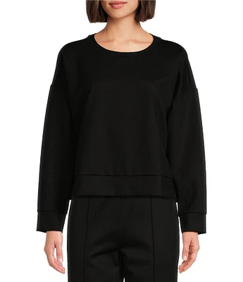 Eileen Fisher Tencel™ Lyocell Ponte Knit Round Neck Long Sleeve Boxy Top