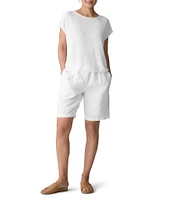Eileen Fisher Textural Organic Linen Blend Knit Blend Crew Neck Short Sleeve Boxy Sweater