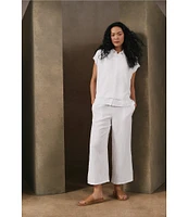 Eileen Fisher Textural Organic Linen Blend Knit Blend Crew Neck Short Sleeve Boxy Sweater
