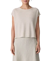 Eileen Fisher Textural Organic Linen Blend Knit Blend Crew Neck Short Sleeve Boxy Sweater