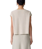Eileen Fisher Textural Organic Linen Blend Knit Blend Crew Neck Short Sleeve Boxy Sweater