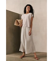 Eileen Fisher Textural Organic Linen Blend Knit Blend Crew Neck Short Sleeve Boxy Sweater