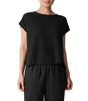 Eileen Fisher Textural Organic Linen Blend Knit Blend Crew Neck Short Sleeve Boxy Sweater