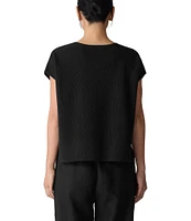 Eileen Fisher Textural Organic Linen Blend Knit Blend Crew Neck Short Sleeve Boxy Sweater