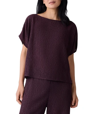 Eileen Fisher Textured Boat Neck Short Dolman Sleeve Top