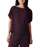 Eileen Fisher Textured Boat Neck Short Dolman Sleeve Top