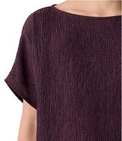 Eileen Fisher Textured Boat Neck Short Dolman Sleeve Top