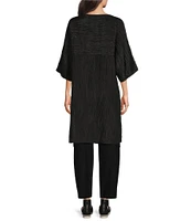 Eileen Fisher Textured Silk Jacquard Boat Neck 3/4 Sleeve Tunic