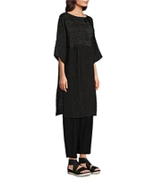 Eileen Fisher Textured Silk Jacquard Boat Neck 3/4 Sleeve Tunic