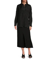 Eileen Fisher Textured Silk Jacquard Mandarin Collar Long Sleeve Top